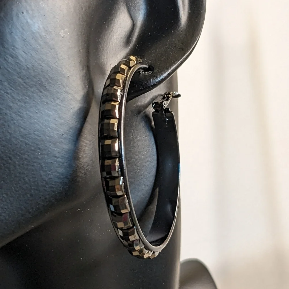 g‎ by Gennaro Black Jeweled Hoops